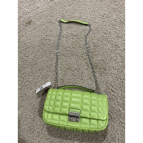NWT Michael Kors Tribeca Large Quilted Leather Shoulder/Crossbody Bag In Green - Picture 4 of 13